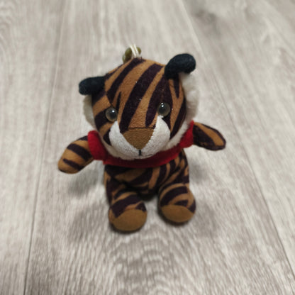 Plush Tiger Keychain Mini Stuffed Animal Tiger Clip Backpack Charm Brown Black