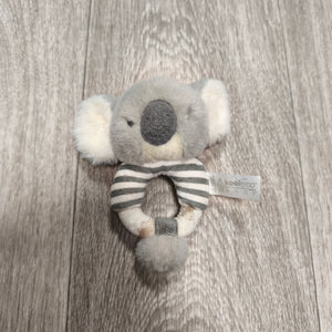 Keeleco Baby Koala Bear Ring Rattle Plush Soft Toy Grey White Striped Neutral