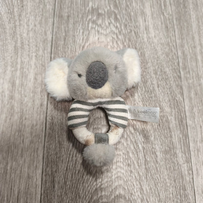 Keeleco Baby Koala Bear Ring Rattle Plush Soft Toy Grey White Striped Neutral