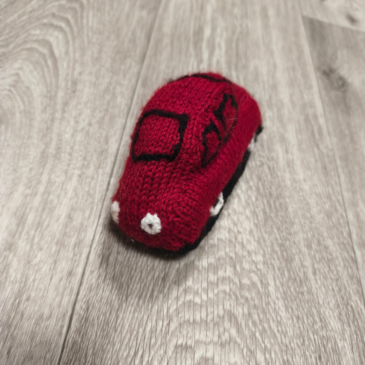 Handmade Knitted Soft Toy Car Red Black Stuffed Vehicle Nursery Plush Small