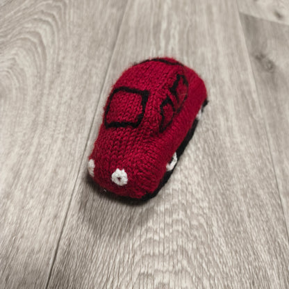 Handmade Knitted Soft Toy Car Red Black Stuffed Vehicle Nursery Plush Small