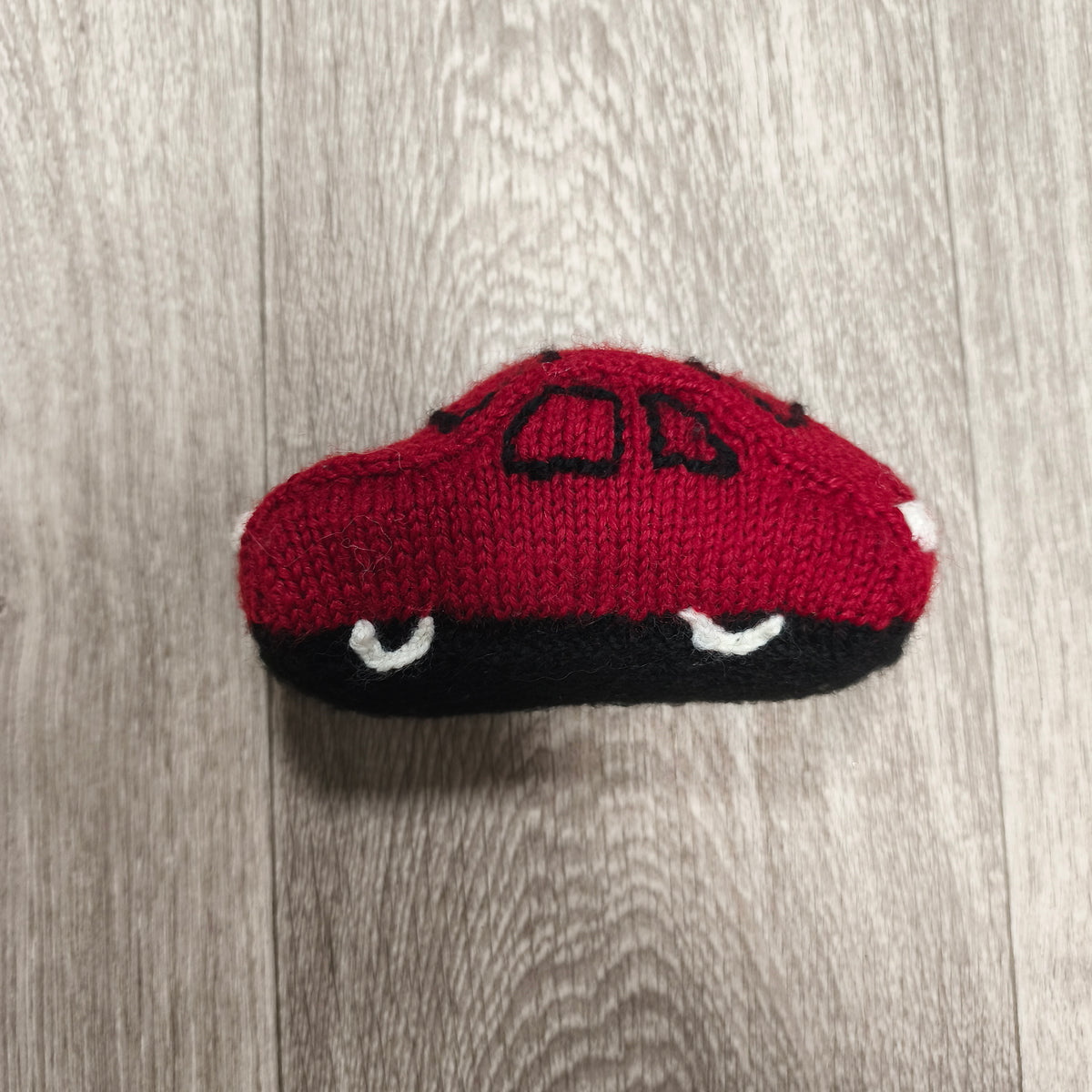 Handmade Knitted Soft Toy Car Red Black Stuffed Vehicle Nursery Plush Small