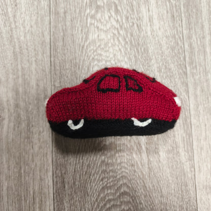 Handmade Knitted Soft Toy Car Red Black Stuffed Vehicle Nursery Plush Small