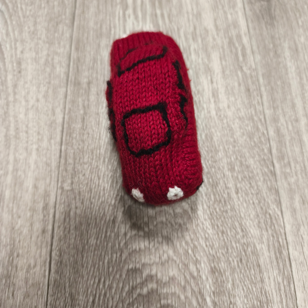 Handmade Knitted Soft Toy Car Red Black Stuffed Vehicle Nursery Plush Small