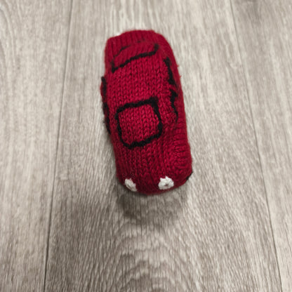 Handmade Knitted Soft Toy Car Red Black Stuffed Vehicle Nursery Plush Small