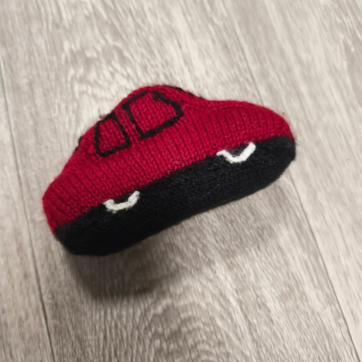 Handmade Knitted Soft Toy Car Red Black Stuffed Vehicle Nursery Plush Small