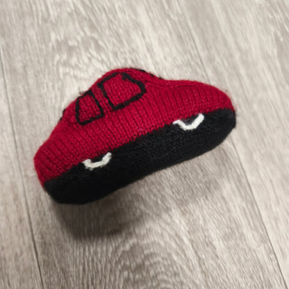 Handmade Knitted Soft Toy Car Red Black Stuffed Vehicle Nursery Plush Small