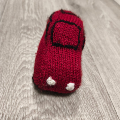 Handmade Knitted Soft Toy Car Red Black Stuffed Vehicle Nursery Plush Small