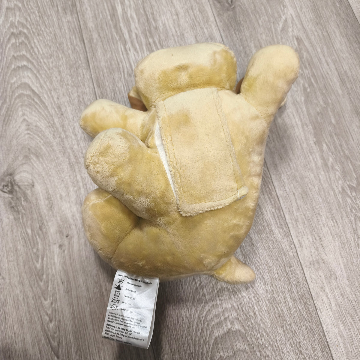 HuggiePup Dog Plush Toy Golden Yellow Puppy Stuffed Animal Belly Pouch Fastener