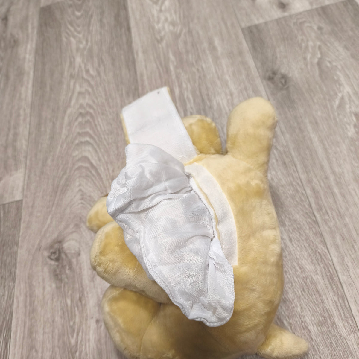 HuggiePup Dog Plush Toy Golden Yellow Puppy Stuffed Animal Belly Pouch Fastener