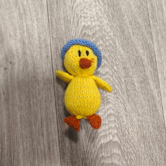 Handmade Knitted Yellow Duck Plush Blue Hat Easter Chick Duckling Soft Toy Mini