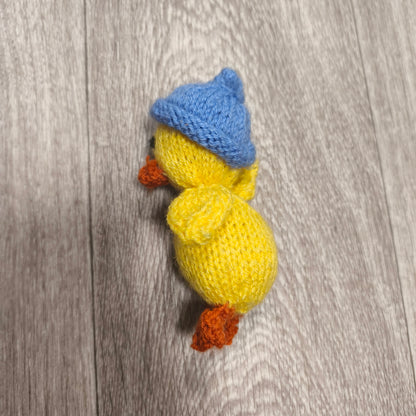 Handmade Knitted Yellow Duck Plush Blue Hat Easter Chick Duckling Soft Toy Mini