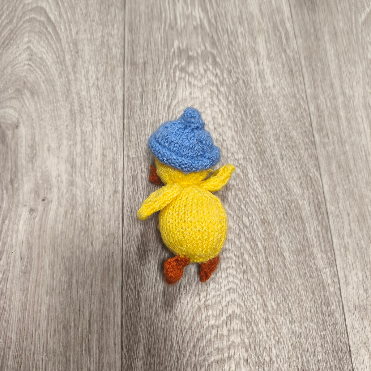 Handmade Knitted Yellow Duck Plush Blue Hat Easter Chick Duckling Soft Toy Mini