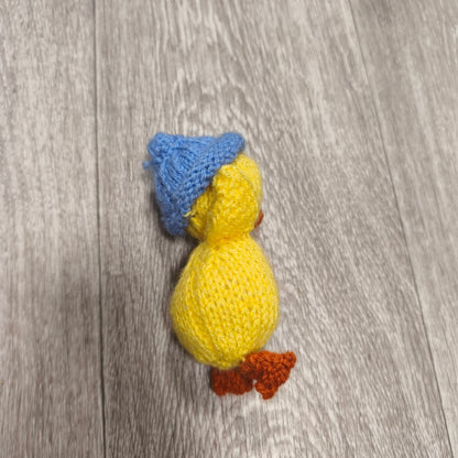 Handmade Knitted Yellow Duck Plush Blue Hat Easter Chick Duckling Soft Toy Mini
