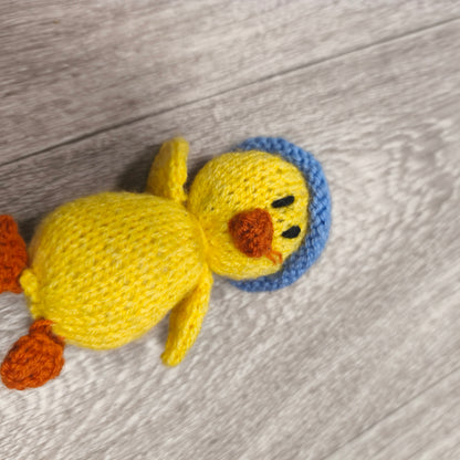 Handmade Knitted Yellow Duck Plush Blue Hat Easter Chick Duckling Soft Toy Mini