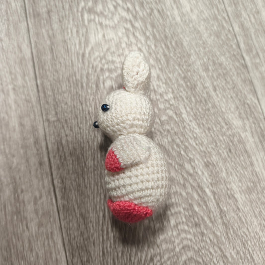 Handmade Crocheted White Pink Rabbit Bunny Amigurumi Plush Stuffed Animal Toy