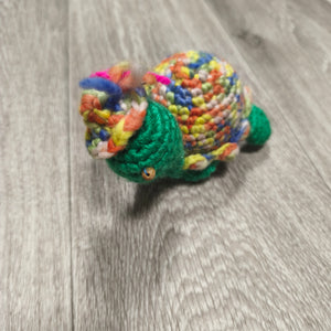Handmade Crochet Turtle Figurine Multicolor Yarn Plush Sea Turtle Wooden Bead Eye