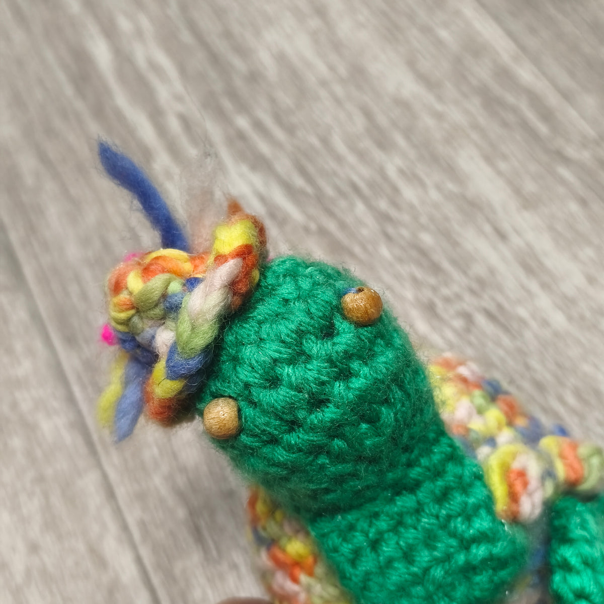 Handmade Crochet Turtle Figurine Multicolor Yarn Plush Sea Turtle Wooden Bead Eye