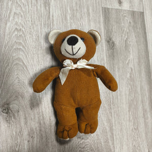Vintage Small Brown Teddy Bear Plush Stuffed Animal Toy Ribbon Bow