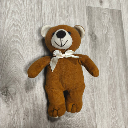 Vintage Small Brown Teddy Bear Plush Stuffed Animal Toy Ribbon Bow