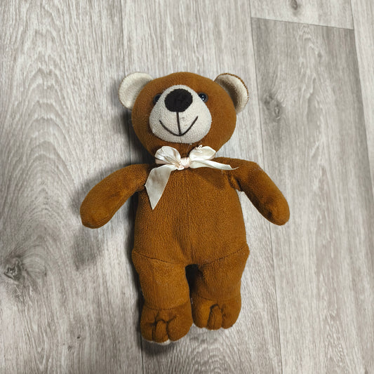 Vintage Small Brown Teddy Bear Plush Stuffed Animal Toy Ribbon Bow