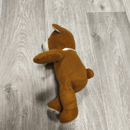 Vintage Small Brown Teddy Bear Plush Stuffed Animal Toy Ribbon Bow