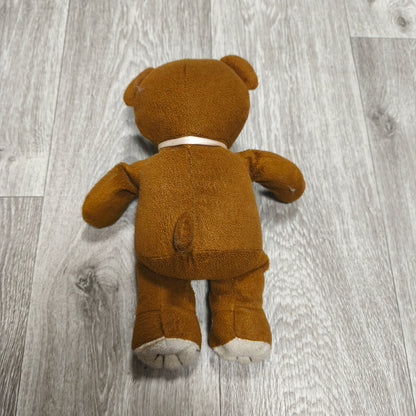 Vintage Small Brown Teddy Bear Plush Stuffed Animal Toy Ribbon Bow
