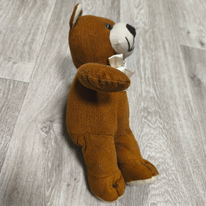 Vintage Small Brown Teddy Bear Plush Stuffed Animal Toy Ribbon Bow
