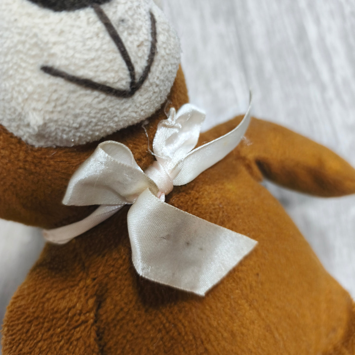 Vintage Small Brown Teddy Bear Plush Stuffed Animal Toy Ribbon Bow