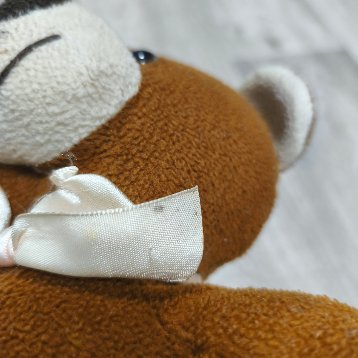 Vintage Small Brown Teddy Bear Plush Stuffed Animal Toy Ribbon Bow