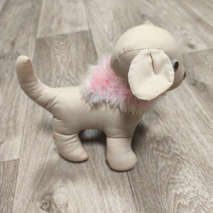 Plush Dog Soft Toy Beige Puppy Pink Feather Boa Collar Stuffed Animal 8"