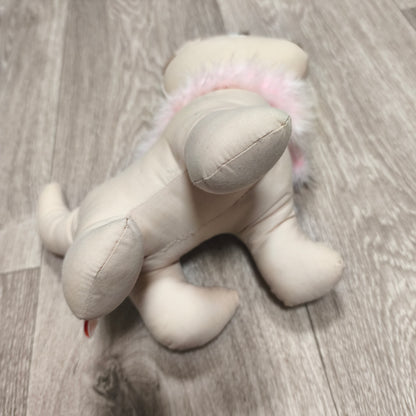 Plush Dog Soft Toy Beige Puppy Pink Feather Boa Collar Stuffed Animal 8"