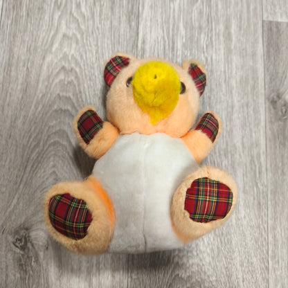 Vintage Plaid Teddy Bear Stuffed Animal Orange White Yellow Snout Plush Toy
