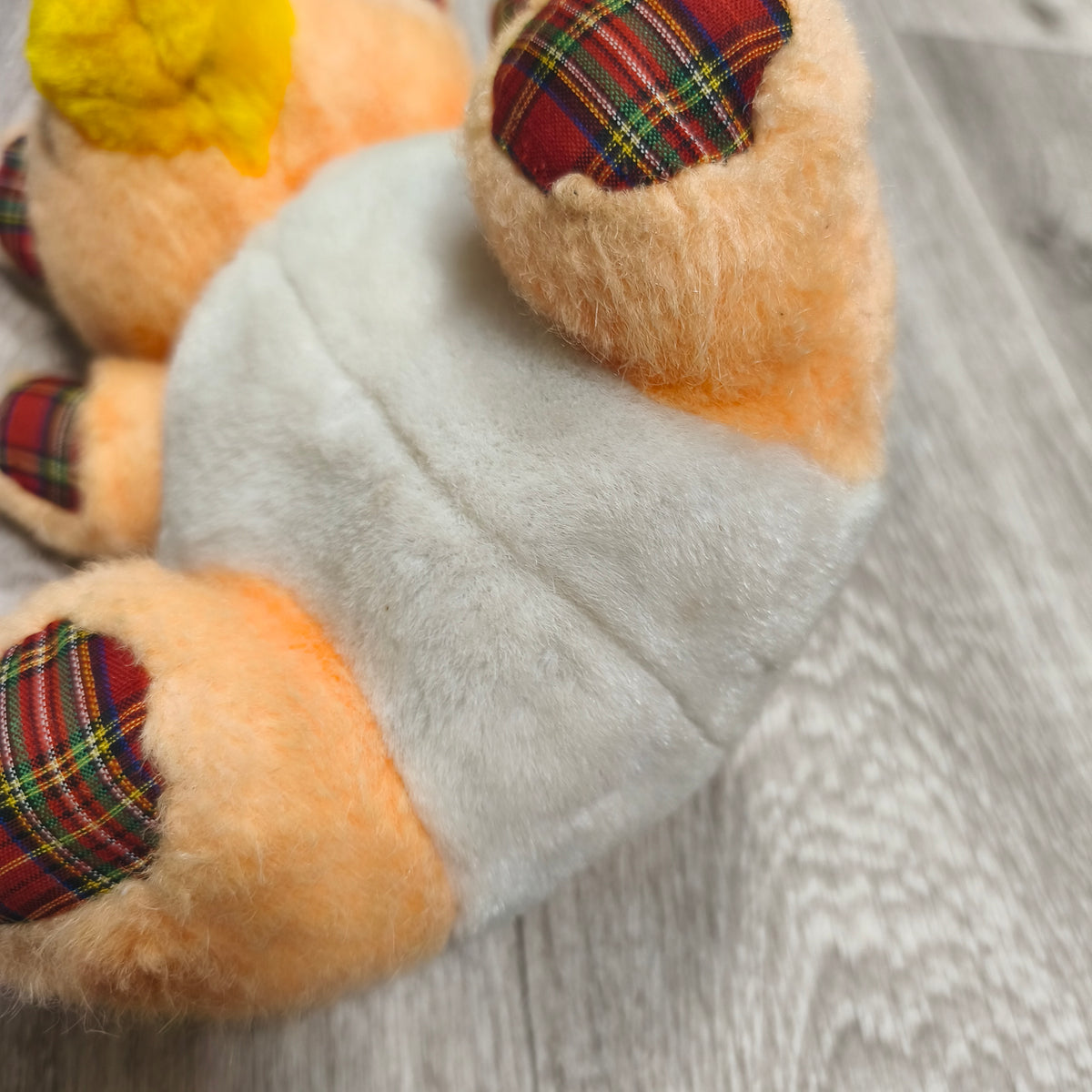 Vintage Plaid Teddy Bear Stuffed Animal Orange White Yellow Snout Plush Toy