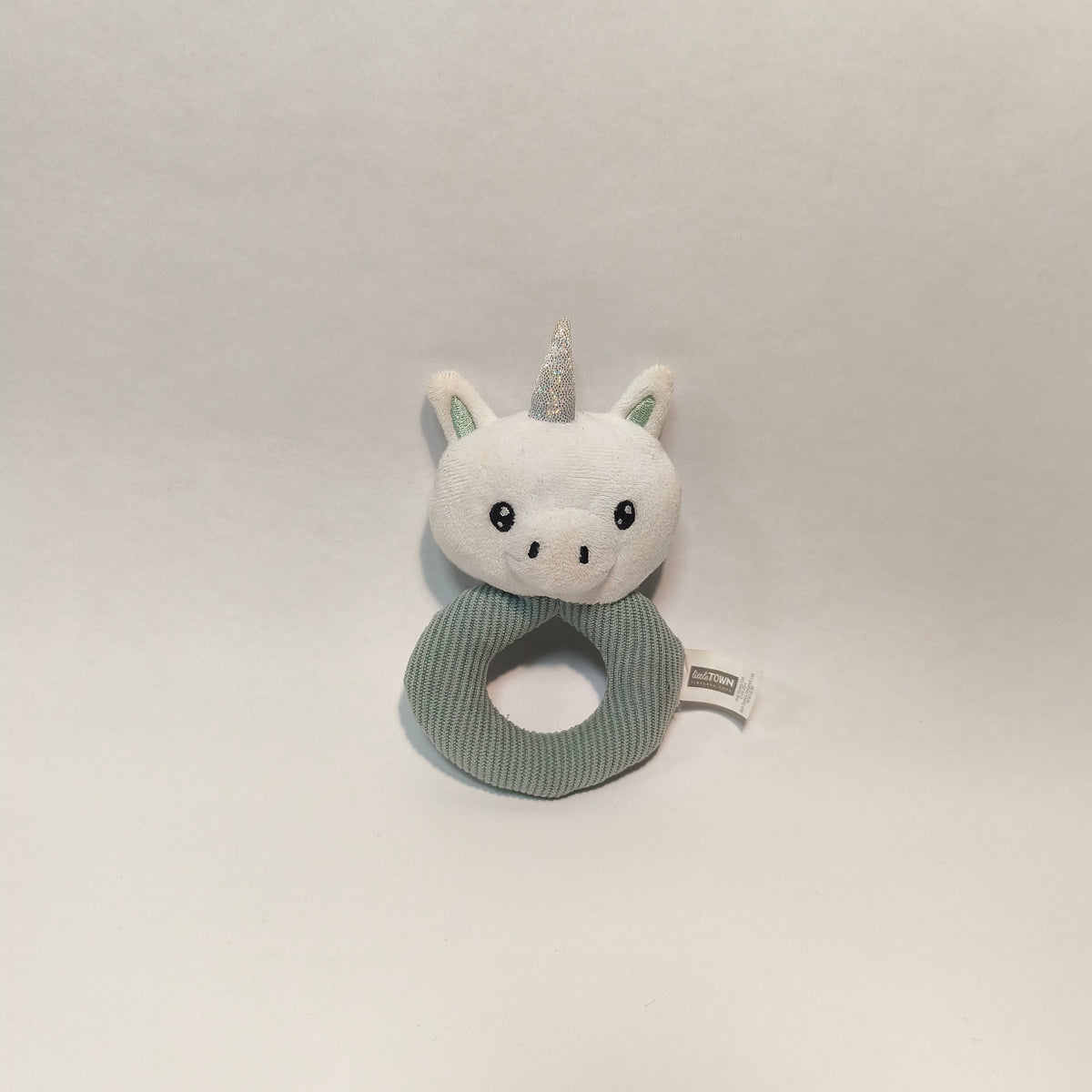 Little Town Unicorn Baby Rattle Soft Plush Ring Toy Green White Sparkle Horn