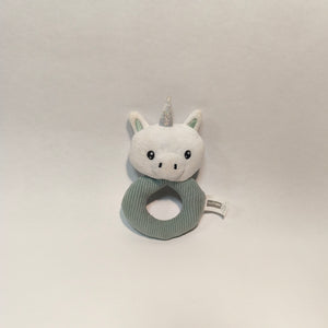 Little Town Unicorn Baby Rattle Soft Plush Ring Toy Green White Sparkle Horn