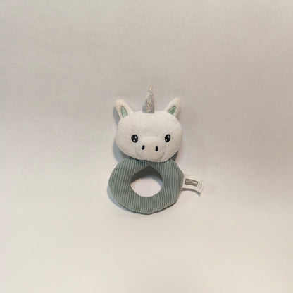 Little Town Unicorn Baby Rattle Soft Plush Ring Toy Green White Sparkle Horn