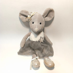 Plush Ballerina Mouse Stuffed Animal Toy Grey Tulle Tutu Dress Star Shoes