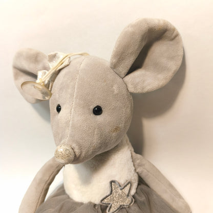 Plush Ballerina Mouse Stuffed Animal Toy Grey Tulle Tutu Dress Star Shoes