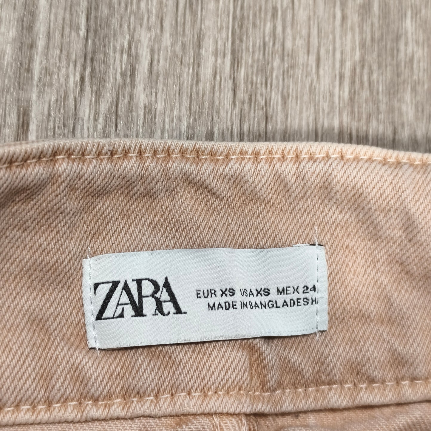 ZARA Women XS Pink Peach Denim Mini Skirt High Waist 100% Cotton 5 Pocket Jean