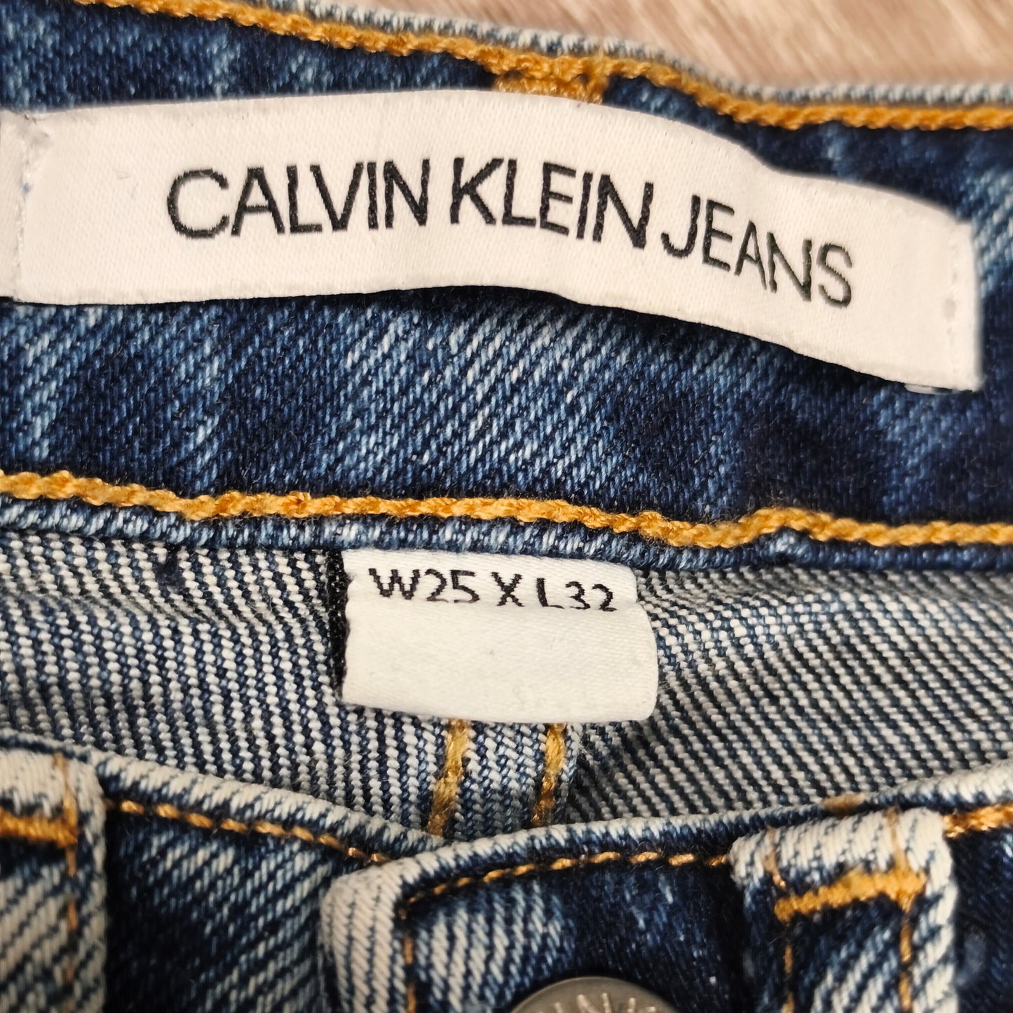 Calvin Klein Jeans Womens W25 L32 High Rise Skinny Blue Dip Dye Raw Hem Jeans