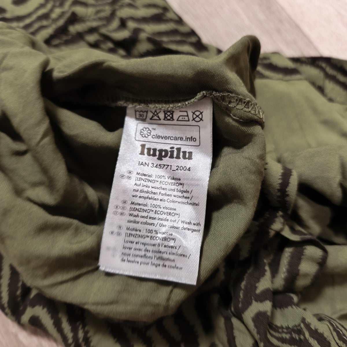 Lupilu Girls Dress 98/104 2-4 Years Green Zebra Print Long Sleeve Viscose
