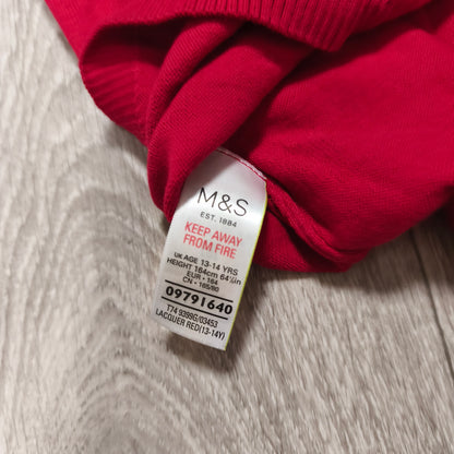 M&S Kids Girls Red Star Embellished Button Cardigan Sweater Age 13-14 Yrs 164 cm