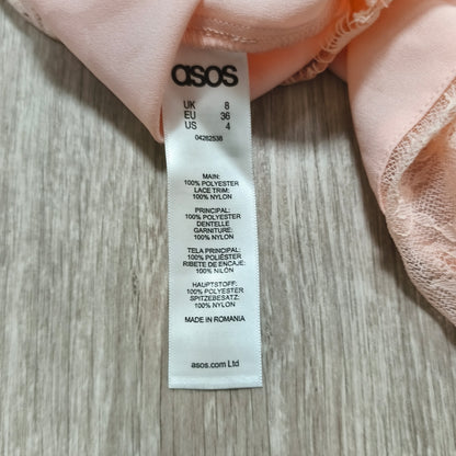 ASOS Halter Neck Tank Top Blush Pink Lace Hem Womens Size UK 8 US 4