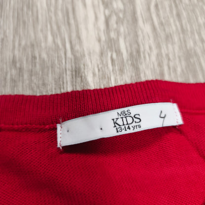 M&S Kids Girls Red Star Embellished Button Cardigan Sweater Age 13-14 Yrs 164 cm