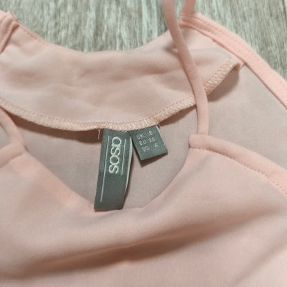 ASOS Halter Neck Tank Top Blush Pink Lace Hem Womens Size UK 8 US 4