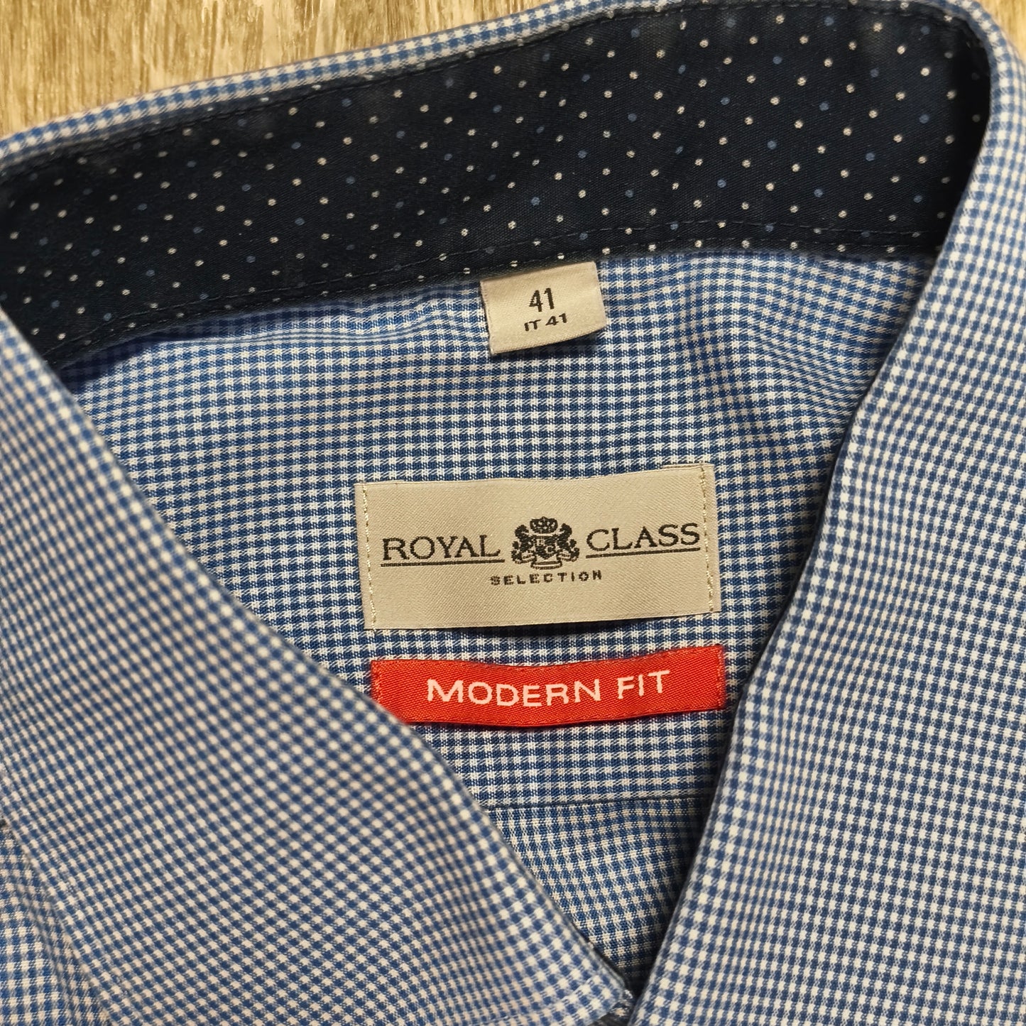 Royal Class Selection Mens Dress Shirt Blue White Gingham Modern Fit 41
