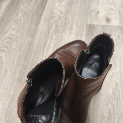 Next Womens Brown Ankle Boots Block Heel Side Zip Size UK 5 EU 38 US 7 – 7.5