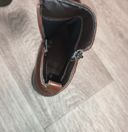 Next Womens Brown Ankle Boots Block Heel Side Zip Size UK 5 EU 38 US 7 – 7.5