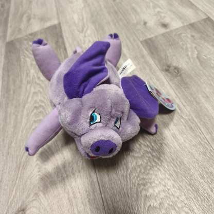 Vintage Piggles Purple Pig Plush Stuffed Animal Toy Paper Tag Included